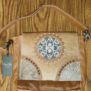 Vintage Hues Leather & Hairon Bag Adjustable Crossbody Purse  by Myra
